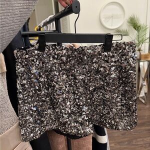 Zara Silver Sequin High Waist Shorts